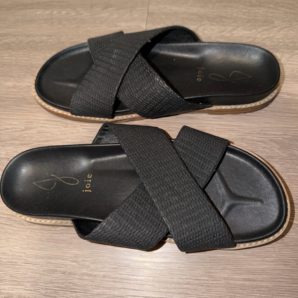 Joie Black Crisscross Slide Sandals